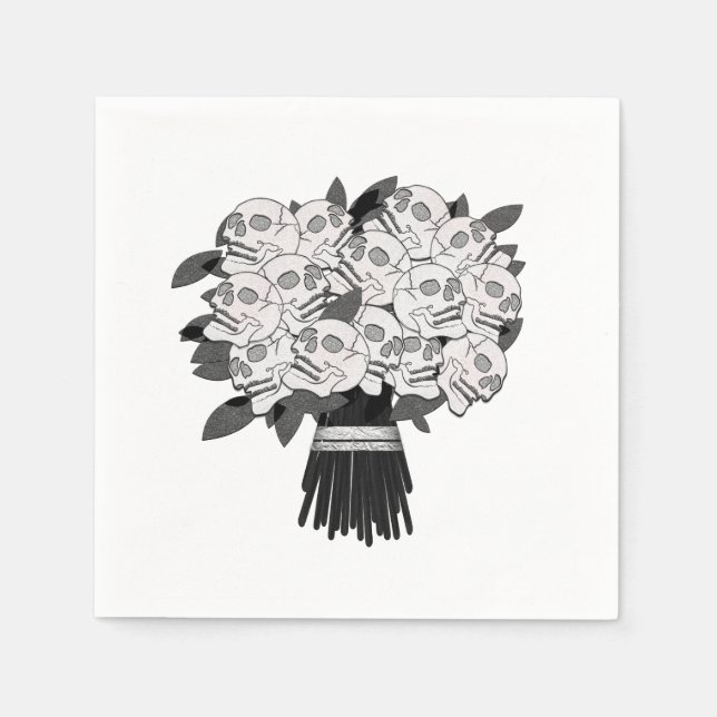 Any Colour* Bouquet of Skull Roses Black & White Napkin (Front)