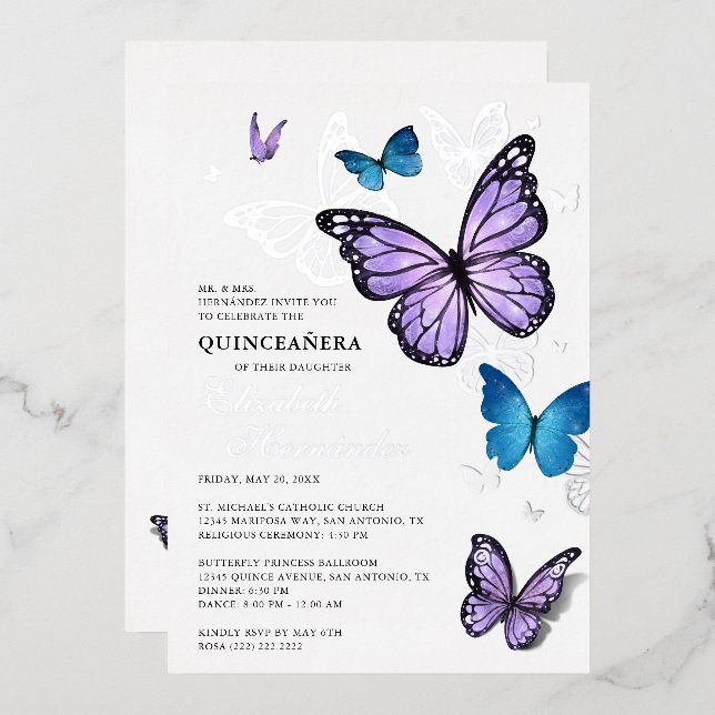 Any Colour Butterfly Elegant Quinceanera (Front/Back)