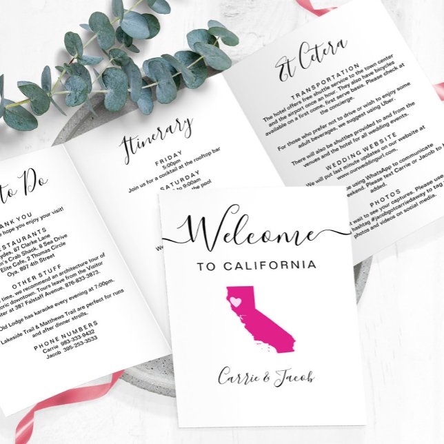 Any Colour California Wedding Bag Welcome Itinerar Tri-Fold Programme (California Welcome Letter & Itinerary)