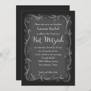 Any Colour Chalk Leafy Frame Bat Mitzvah Invitatio Invitation