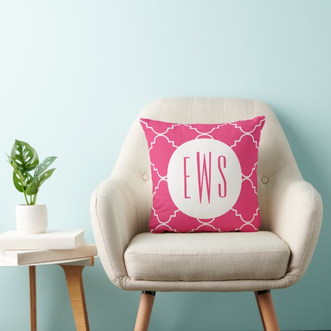 Any Colour Chic Quatrefoil Monogrammed Throw Pillo Cushion (Chair)