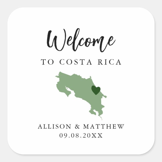 Any Colour Costa Rica Wedding Welcome Bag or Box Square Sticker (Front)