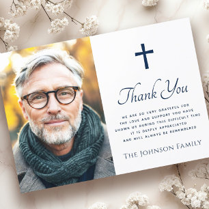Any colour cross photo funeral sympathy thank you card