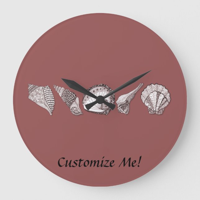Any Colour Customisable Seashells Large Clock (Front)