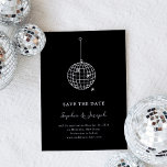 Any Colour Disco Ball Minimalist Black | Photo Save The Date<br><div class="desc">These trendy yet elegant, dark black wedding save the date cards feature a modern and minimalist style, with handwritten script and classic text. A retro hand-drawn disco ball is featured in a subtle illustration, and your photo goes onto the back. You can choose any colour for the disco ball by...</div>