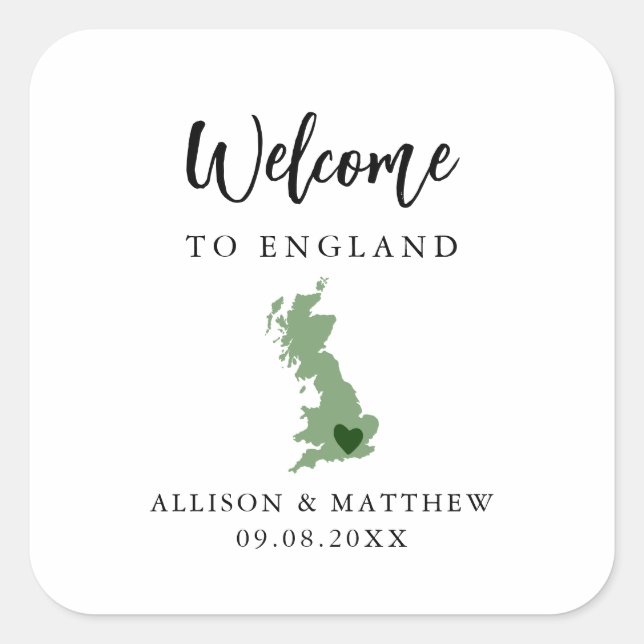 Any Colour England UK Wedding Welcome Bag Square Sticker (Front)