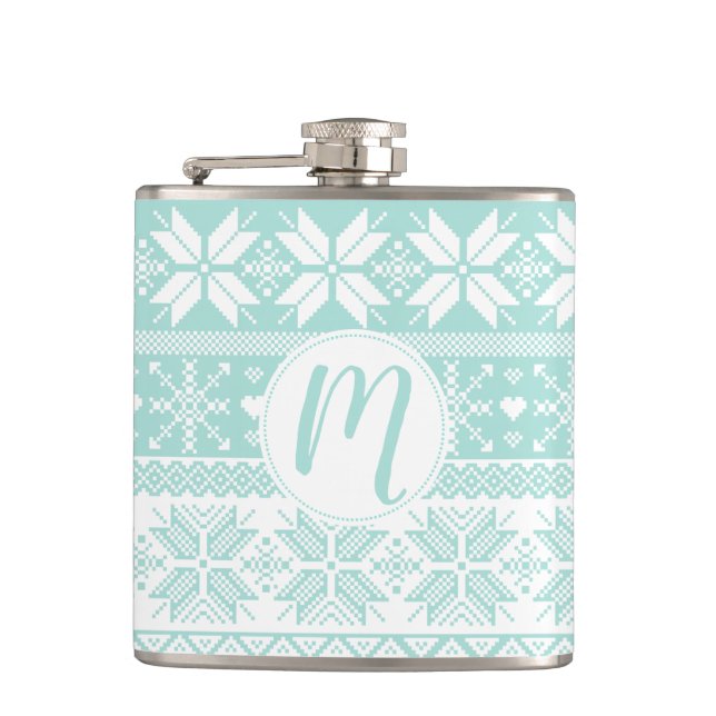 Any Colour Fair Isle Winter Sweater Monogram Hip Flask (Front)