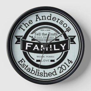 Any Colour Family Name Retro Style Family Values Clock