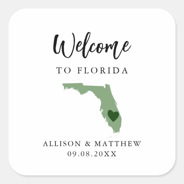 Any Colour Florida Wedding Welcome Bag or Box Square Sticker (Front)