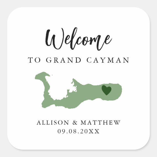 Any Colour Grand Cayman Wedding Welcome Bag or Box Square Sticker (Front)
