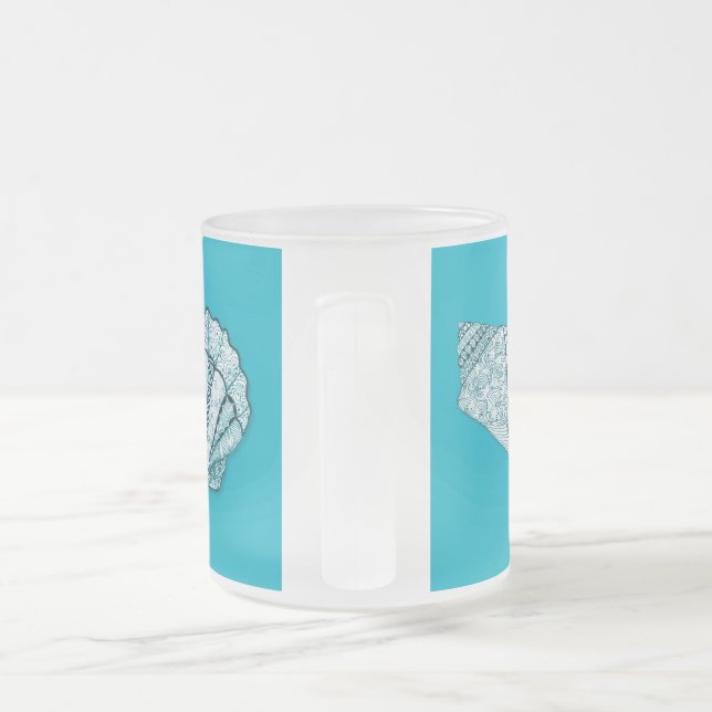 Any Colour Hand Drawn Seashells Frosted Glass Coffee Mug (Handle)