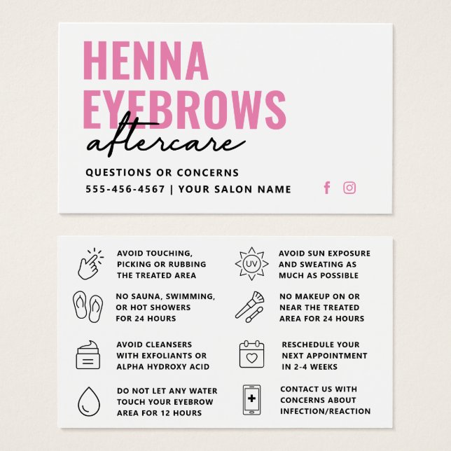 Any Colour Henna Brows Brows Tint  Aftercare Card (Front & Back)