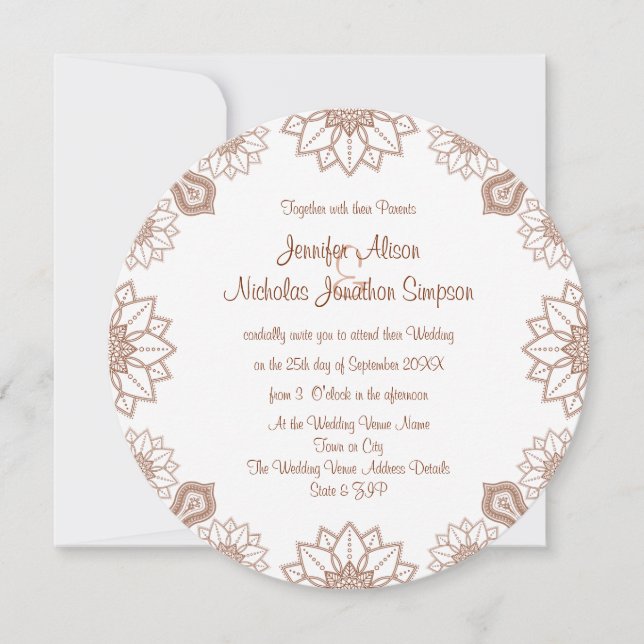 Any Colour Henna Mandala Style Pattern Wedding Invitation (Front)