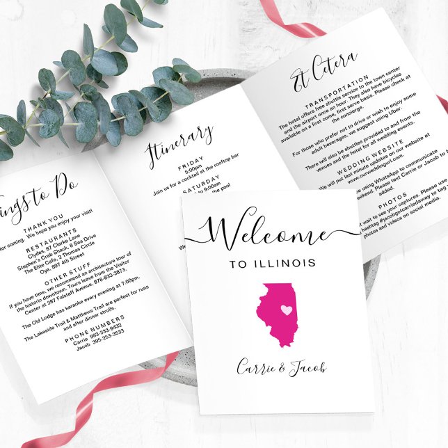 Any Colour Illinois Wedding Welcome Bag Itinerary Tri-Fold Programme (Illinois wedding welcome letter & itinerary
)