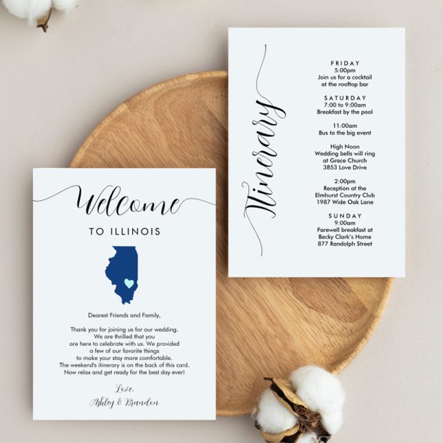 Any Colour Illinois Wedding Welcome Note Itinerary (Creator Uploaded)