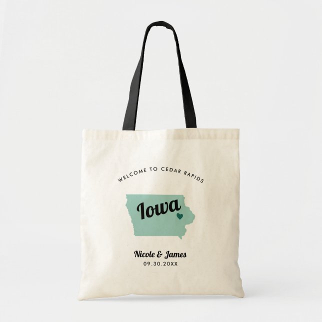 Any Colour Iowa Map Wedding Welcome Bag, Tote Bag (Front)