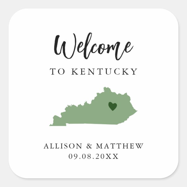 Any Colour Kentucky Wedding Welcome Bag or Box Square Sticker (Front)