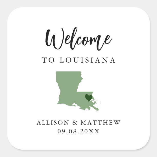 Any Colour Louisiana Wedding Welcome Bag or Box Square Sticker (Front)