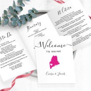 Any Colour Maine Map Wedding Welcome Itinerary Tri-Fold Programme