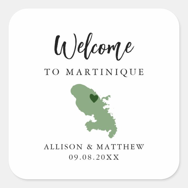 Any Colour Martinique Wedding Welcome Bag or Box Square Sticker (Front)