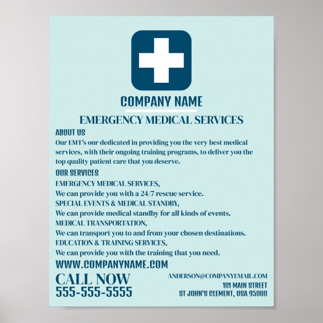 Any Colour Medical Symbol, EMT, Paramedic Poster (Front)