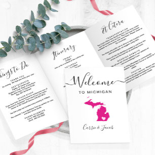 Any Colour Michigan Map Wedding Welcome Itinerary Tri-Fold Programme