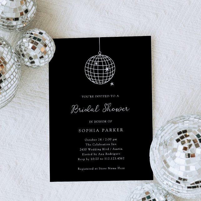 Any Colour Minimal Disco Ball | Black Bridal Showe Invitation (Creator Uploaded)