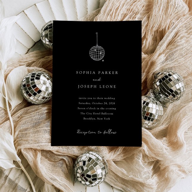 Any Colour Minimalist Disco Ball Black | Wedding Invitation (Creator Uploaded)