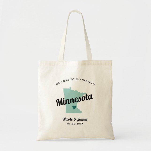 Any Colour Minnesota Map Wedding Welcome Bag, Tote Bag (Front)