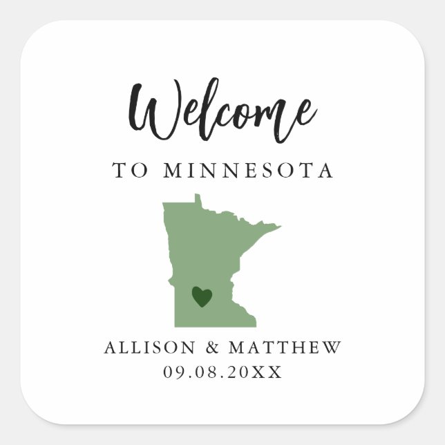 Any Colour Minnesota Wedding Welcome Bag or Box Square Sticker (Front)