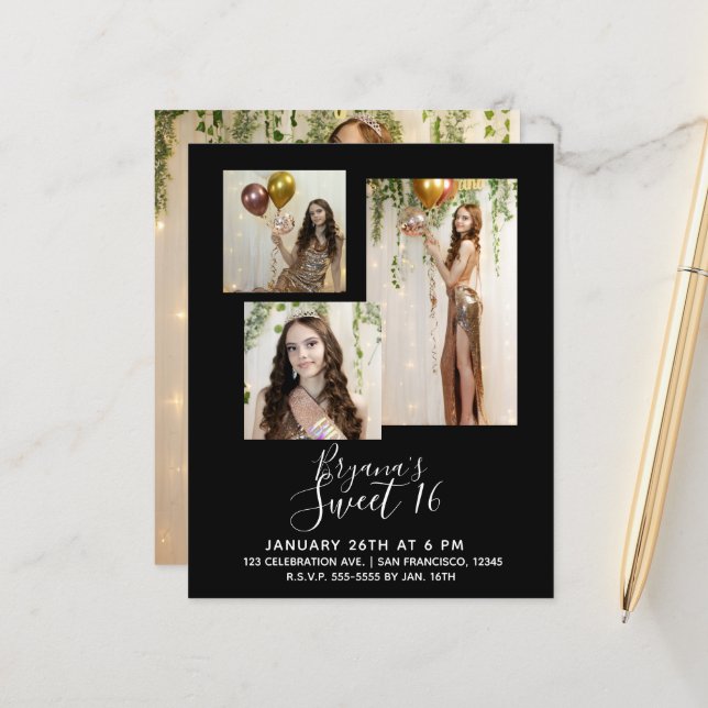 Any Colour Modern Minimal Sweet 16 Party Photo (Front/Back In Situ)