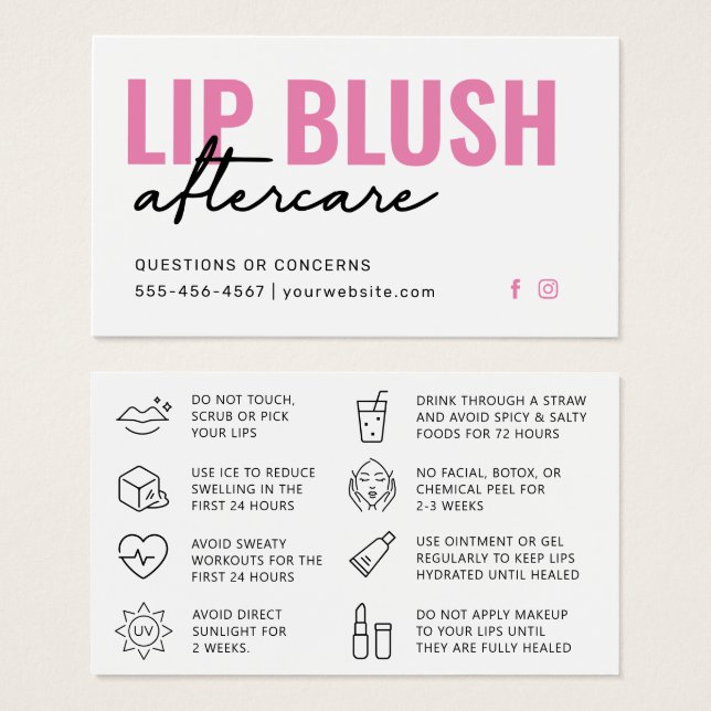 Any Colour Modern Pink Lip Blush Tattoo Aftercare (Front & Back)