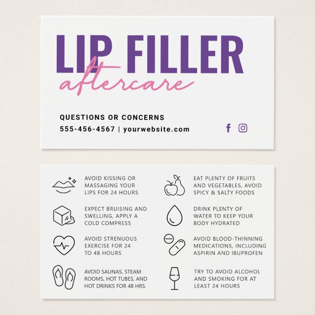Any Colour Modern Purple Lip Filler Aftercare Card (Front & Back)