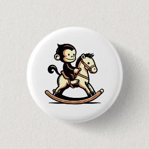 Any Colour Monkey On Rocking Horse 3 Cm Round Badge