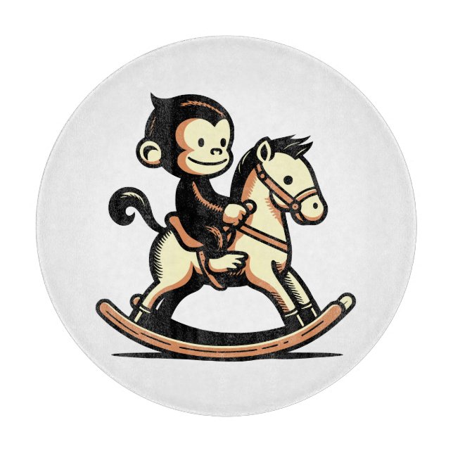 Any Colour Monkey On Rocking Horse Cutting Board (Front)