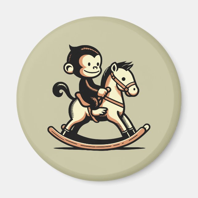 Any Colour Monkey On Rocking Horse Magnet (Front)