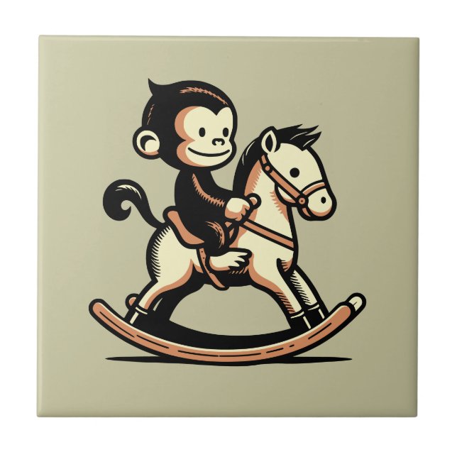 Any Colour Monkey On Rocking Horse Tile (Front)