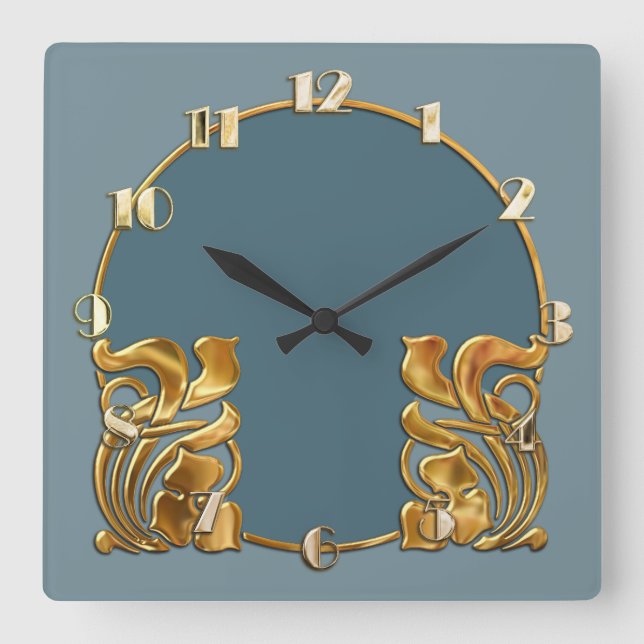 Any Colour Monotone Art Deco Gold Design Square Wall Clock (Front)