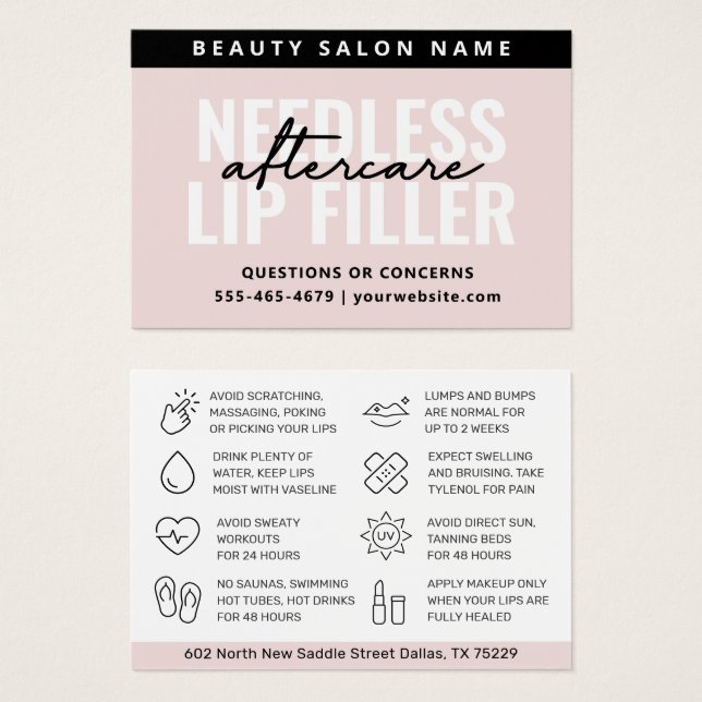 Any Colour Needles Lips Filler Aftercare Card (Front & Back)