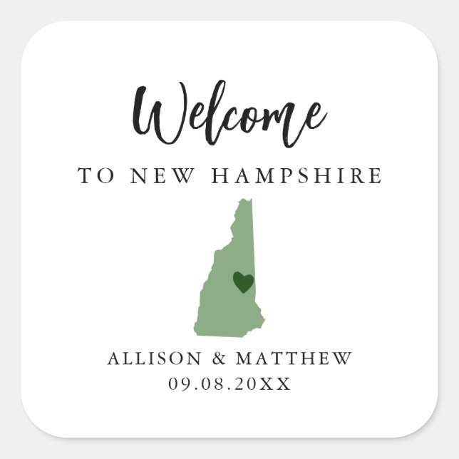 Any Colour New Hampshire Wedding Welcome Bag or Bo Square Sticker (Front)