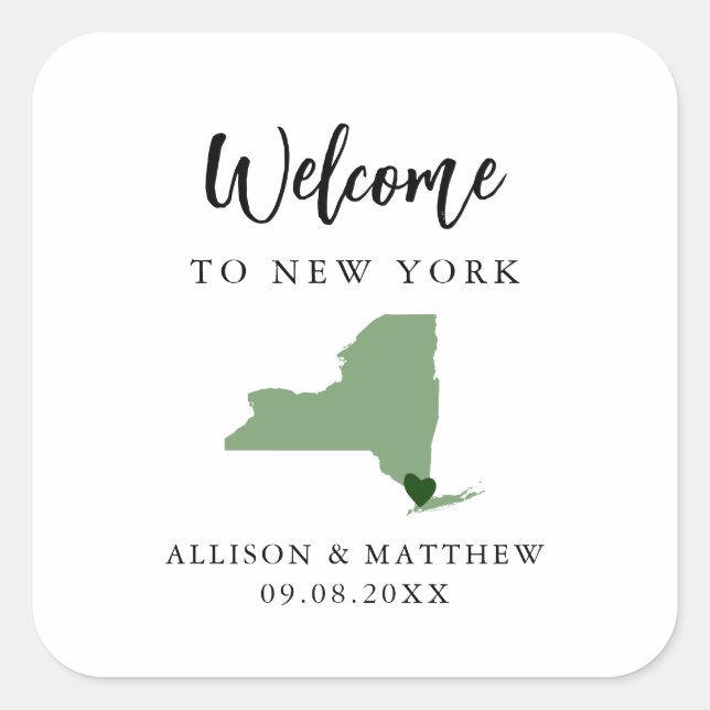 Any Colour New York Wedding Welcome Bag or Box Square Sticker (Front)
