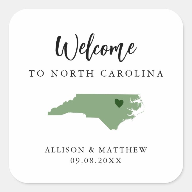 Any Colour North Carolina Wedding Welcome Bag Square Sticker (Front)