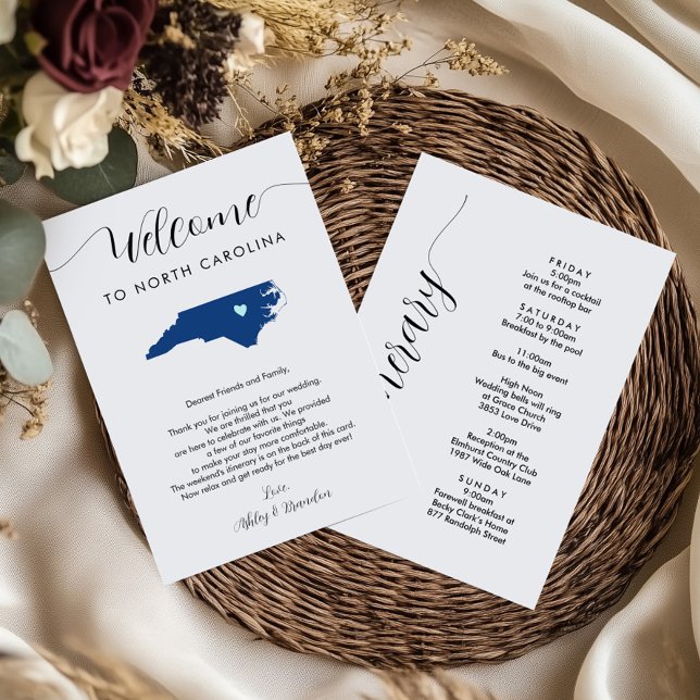 Any Colour North Carolina Wedding Welcome Itinerar (Creator Uploaded)