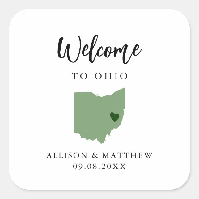 Any Colour Ohio Wedding Welcome Bag Square Sticker (Front)