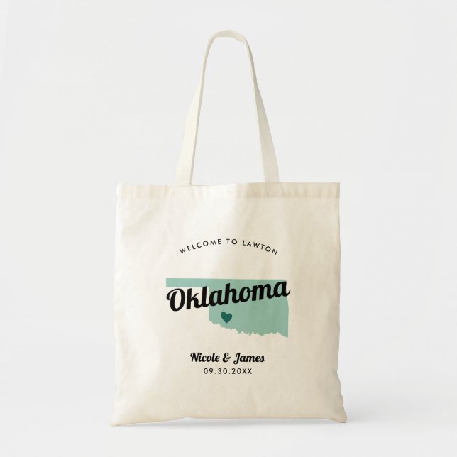 Any Colour Oklahoma Map Wedding Welcome Bag, Tote Bag (Front)