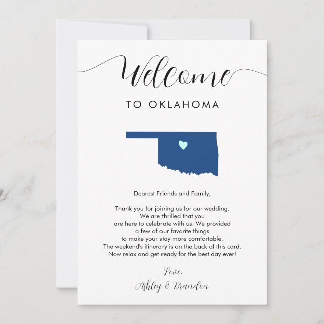 Any Colour Oklahoma Wedding Welcome Itinerary (Front)