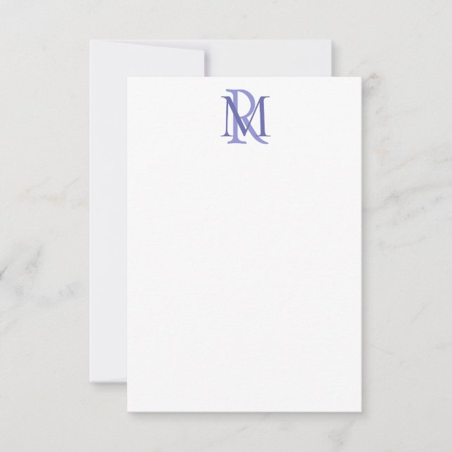 Any Colour Overlapping Initials Monogram Note Card (Front)