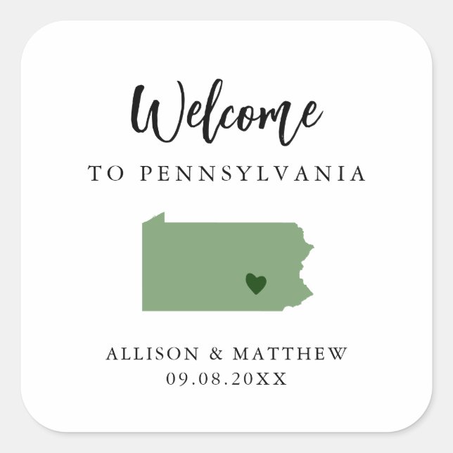 Any Colour Pennsylvania Wedding Welcome Bag Square Sticker (Front)