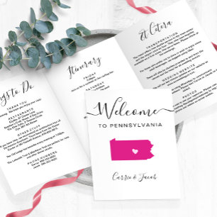 Any Colour Pennsylvania Wedding Welcome Itinerary Tri-Fold Programme