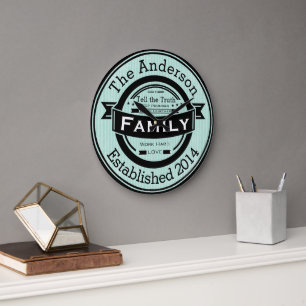 Any Colour Personalised Family Name Retro Style Large Clock